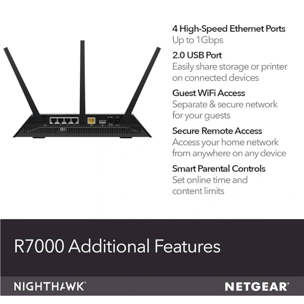 NETGEAR Nighthawk Smart Wi-Fi Router (R7000) - AC1900 Wireless Speed